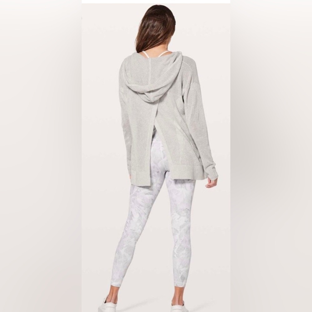 lululemon Still Movement Wrap Knit Hoodie Light Gray Split Back